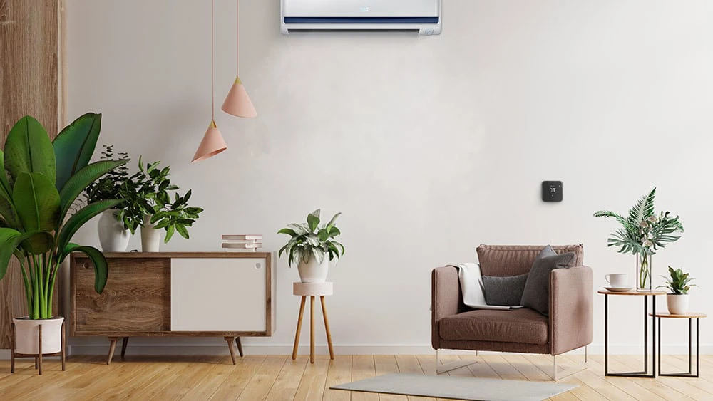 Cielo Breez Max - a mini-split thermostat installed in a living room