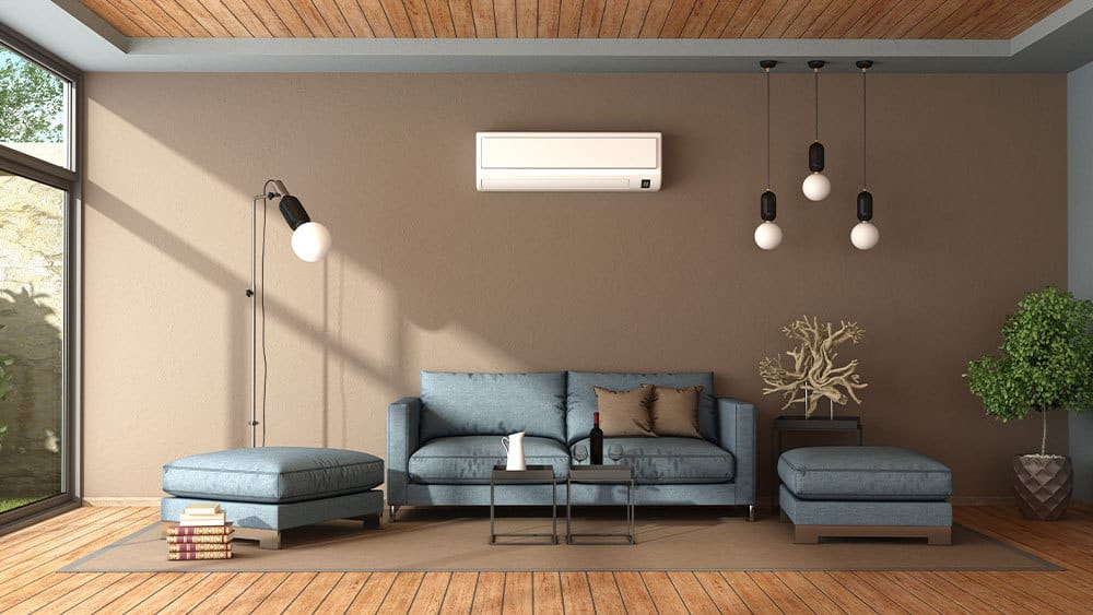 Mini-split mounted on the wall in the room.