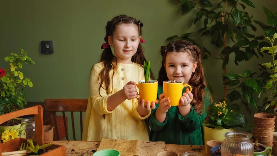 two girls planting small indoor plants