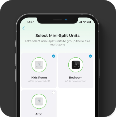 Selecting multiple Cielo Breez Max connected to mini-splits in different room to group them as a multi-zone.