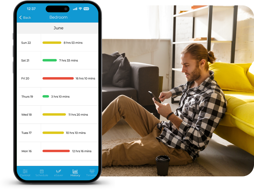 A man checking his AC usage insights using Cielo Home app