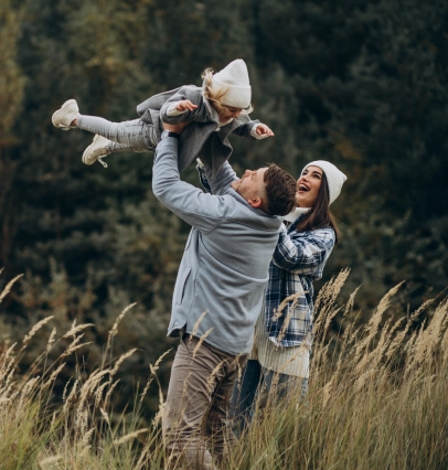 A happy family enjoying time in chilly weather
