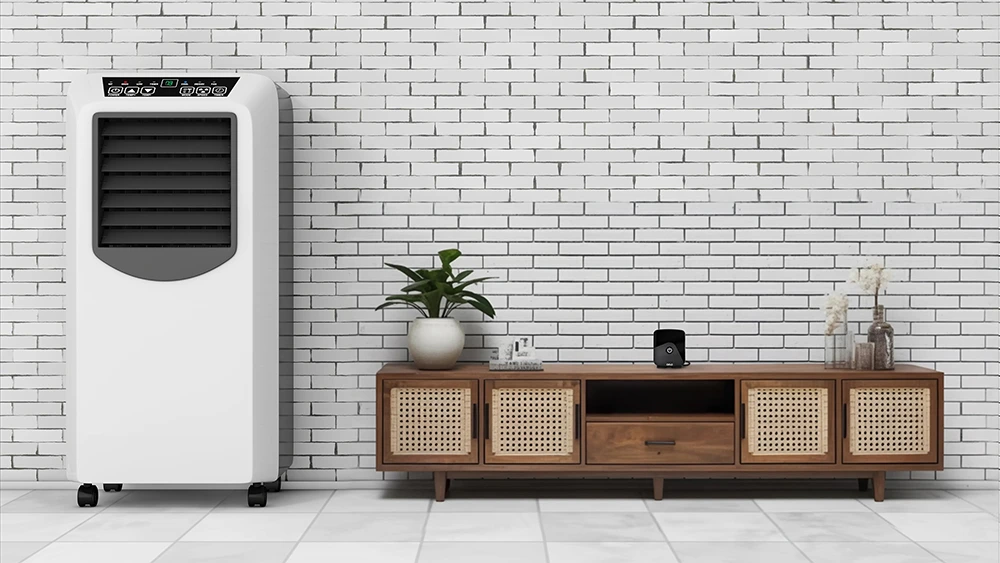 Breez Eco, a smart AC controller, paired with a portable AC