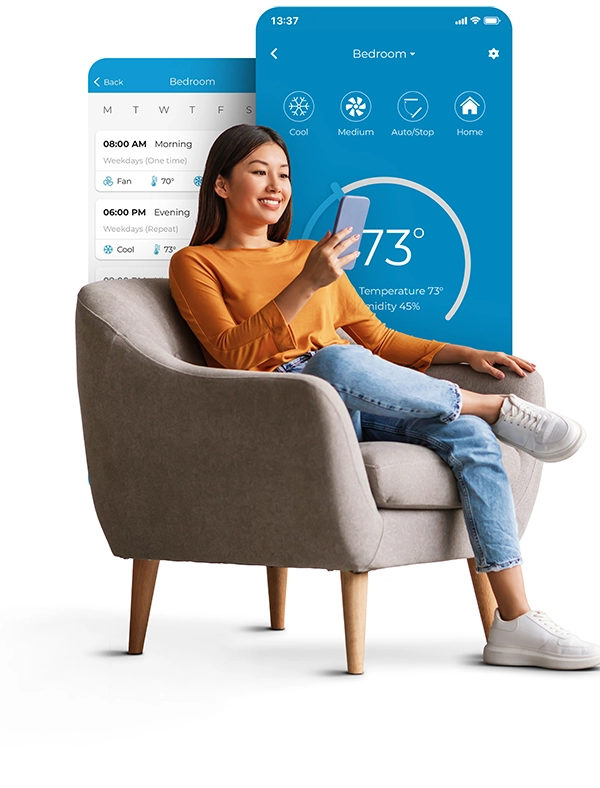 Girl Using Cielo Home App Sitting On Sofa