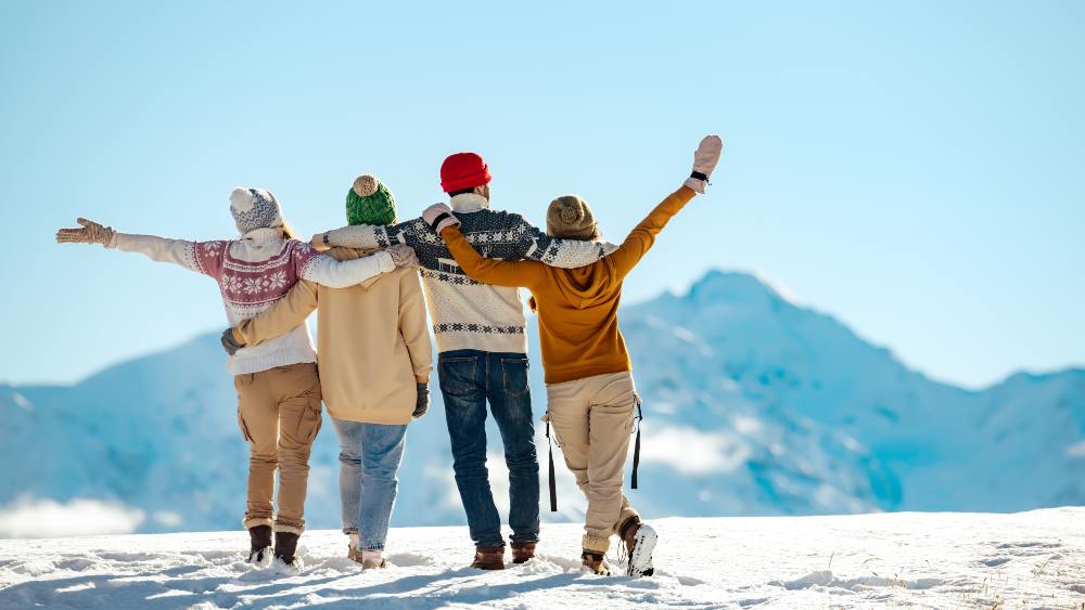 friends having fun on winter vacation