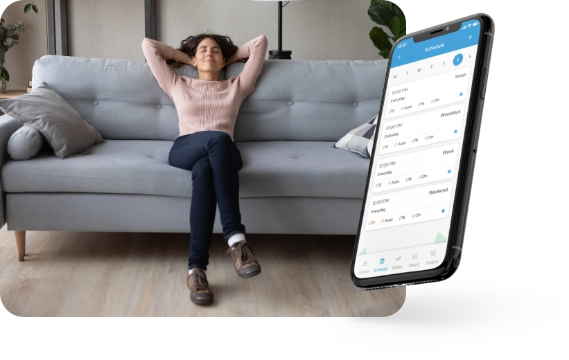 Woman relaxing as cielo smart thermostat is maintaining ideal room temperature.