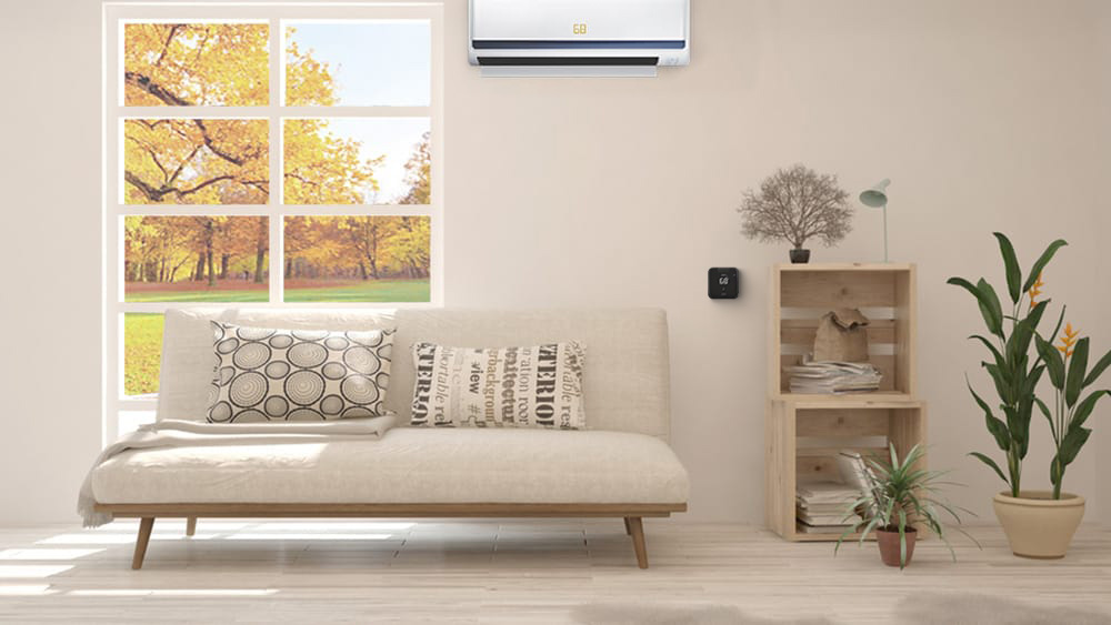 Ductless mini-split heat pump installed in a living room paired with Cielo Breez Max