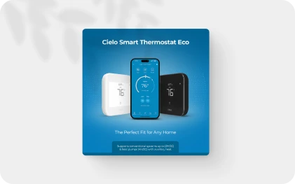 Cielo smart thermostat eco device in black and white alongside cielo home app screen