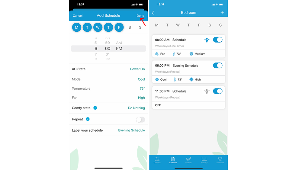 Cielo schedule screen