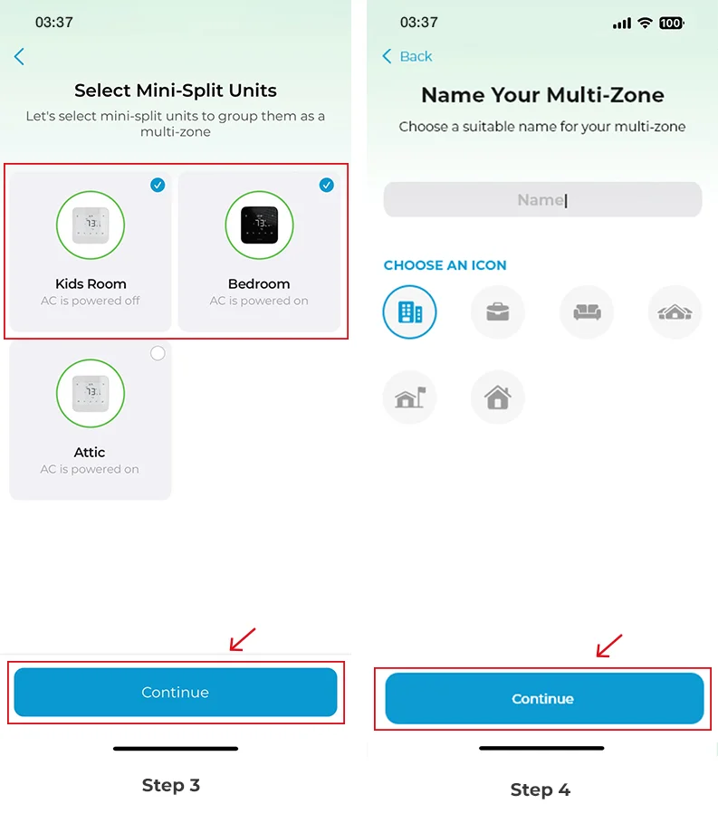 cielo app options for multi zone mini split settings