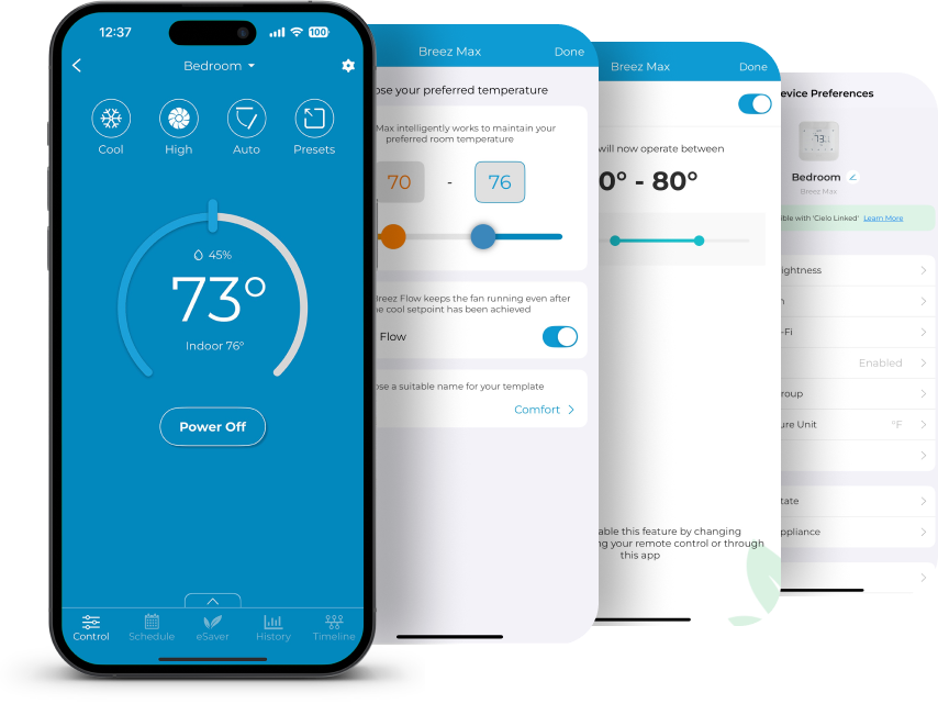 Multiple Cielo Home app screens