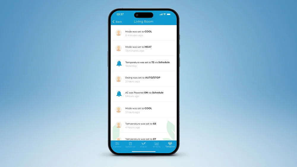 Monitor action timeline of your air conditioner when controlling air conditioner with phone